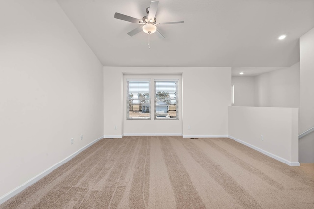 unfurnished room with recessed lighting, baseboards, and carpet floors