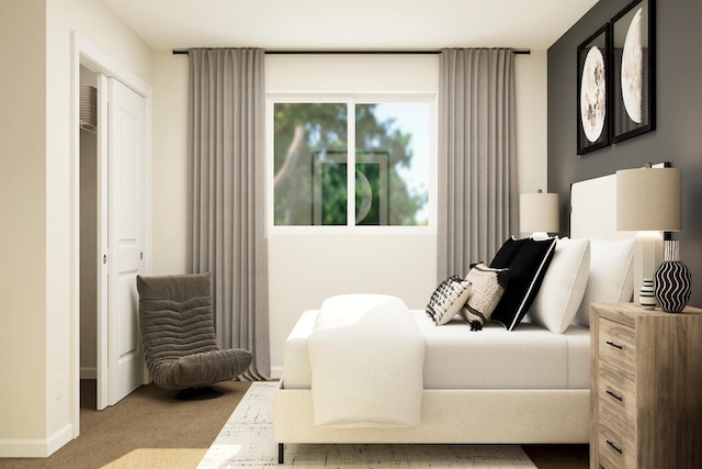 bedroom featuring carpet flooring and baseboards