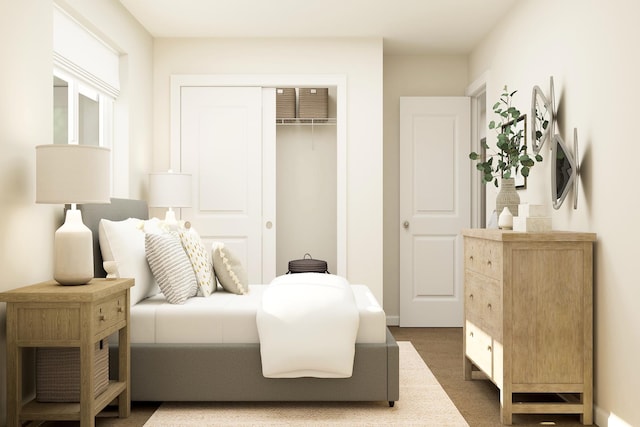 carpeted bedroom featuring a closet