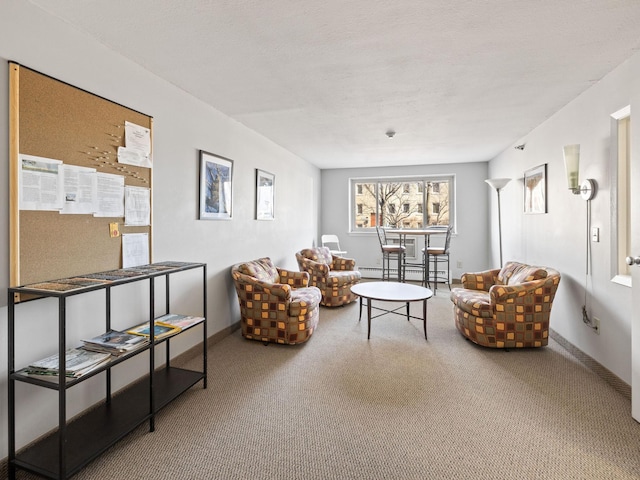 living area with carpet floors and baseboards