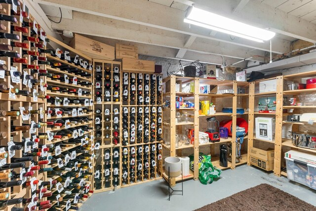 wine cellar with concrete floors