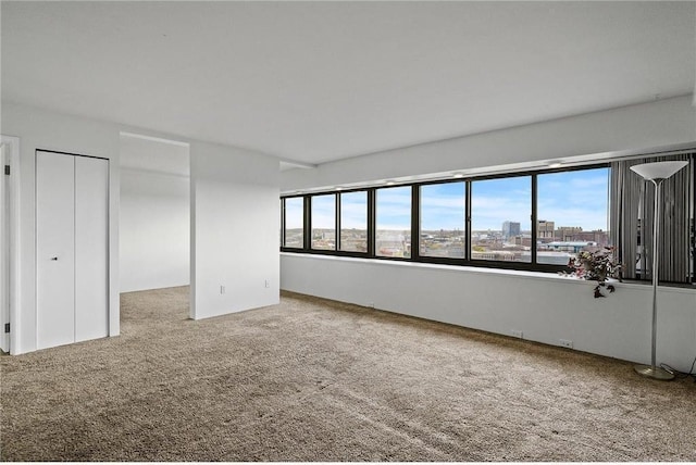 carpeted spare room with a view of city