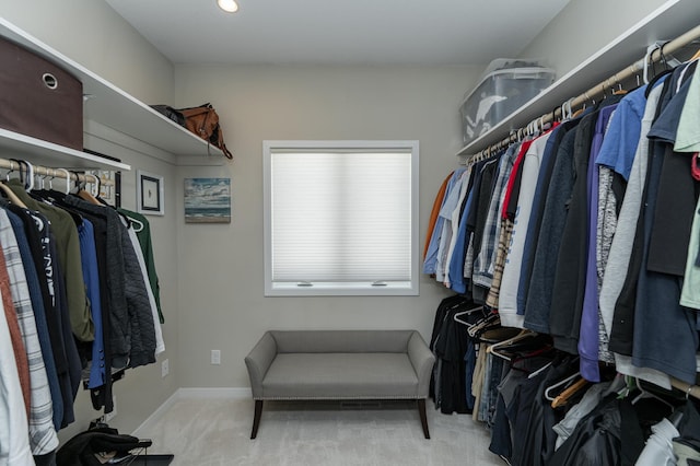 walk in closet with carpet floors