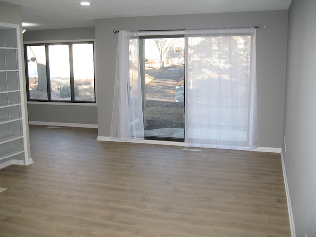 empty room with baseboards, a wealth of natural light, and wood finished floors