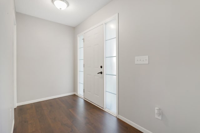 foyer featuring dark wood-type flooring, a wealth of natural light, and baseboards