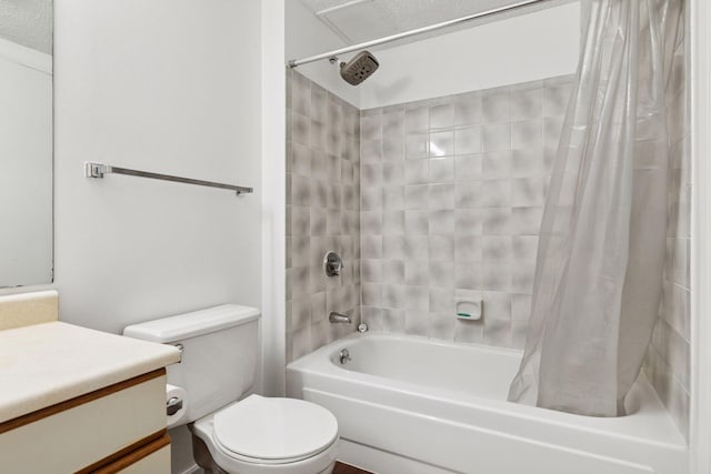 bathroom featuring vanity, toilet, and shower / tub combo with curtain