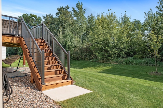 view of yard featuring stairway