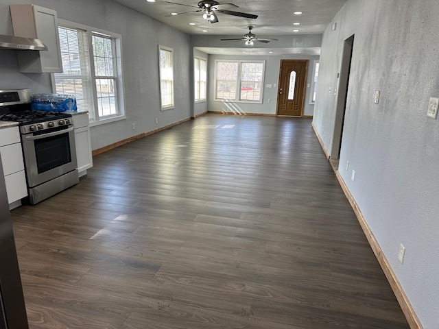 interior space with baseboards, plenty of natural light, and dark wood-type flooring