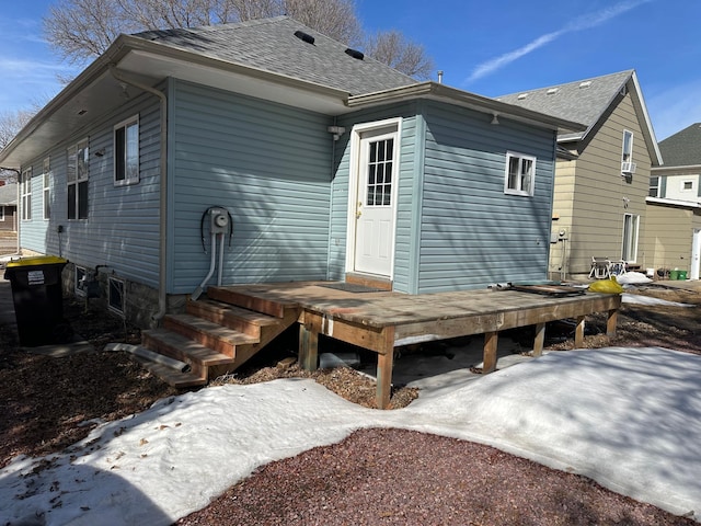 back of house featuring roof with shingles