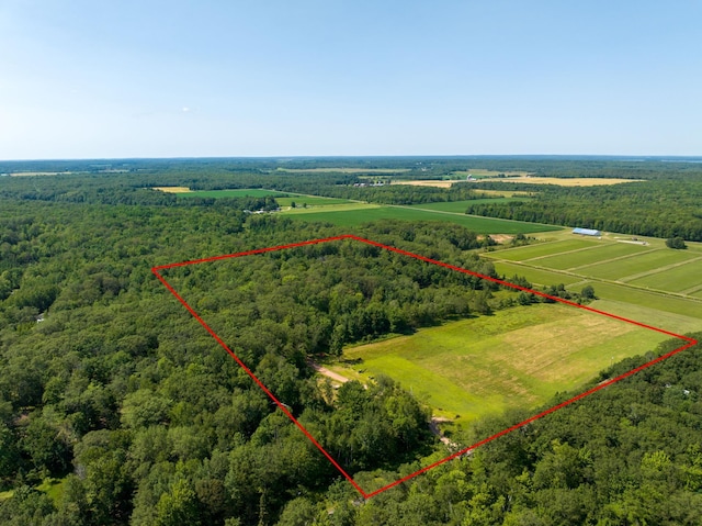 bird's eye view with a forest view and a rural view