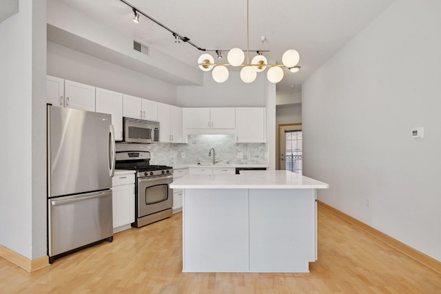 308 18th St Unit 101, Minneapolis, MN 55404 - kitchen with white cabinets, appliances with stainless steel finishes, light countertops, a sink, and decorative backsplash