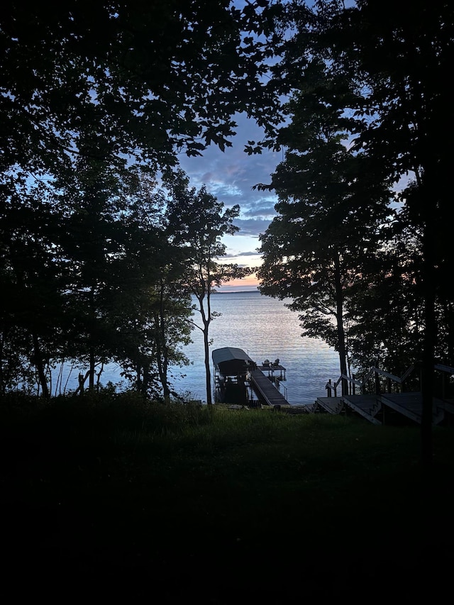 property view of water with a boat dock and boat lift