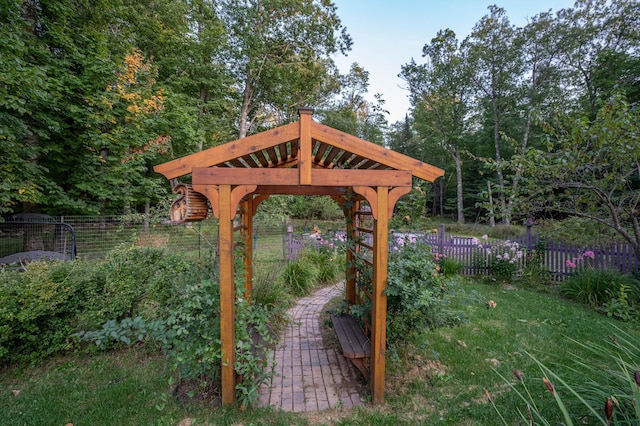 view of yard with fence and a gazebo