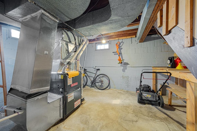 basement with heating unit