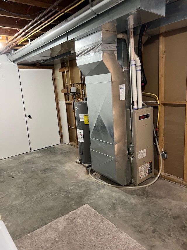 utility room with electric water heater and heating unit