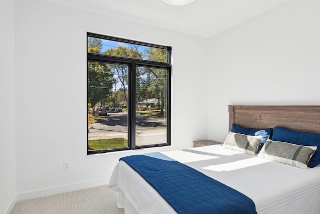 bedroom with baseboards and carpet