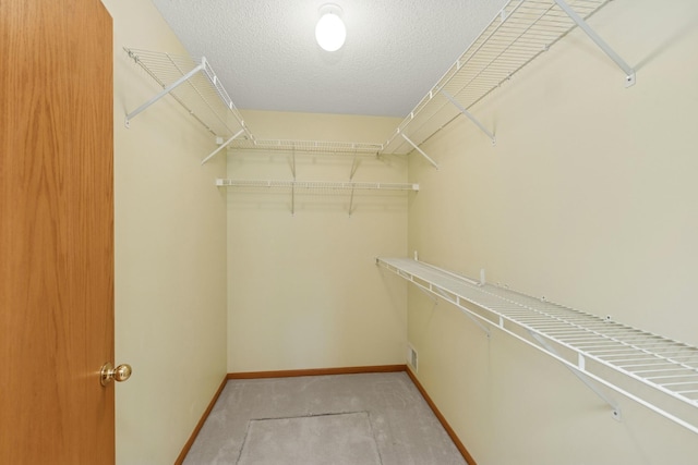 spacious closet with visible vents and light colored carpet