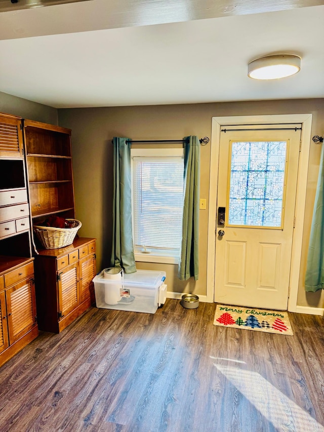 doorway to outside with baseboards, wood finished floors, and a healthy amount of sunlight