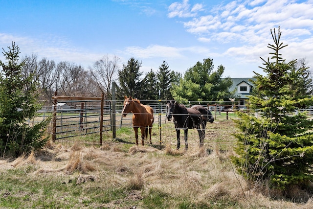 view of stable featuring a rural view