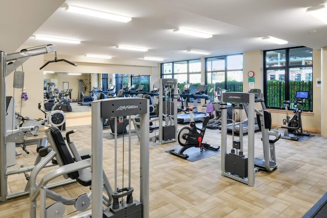 gym with light carpet