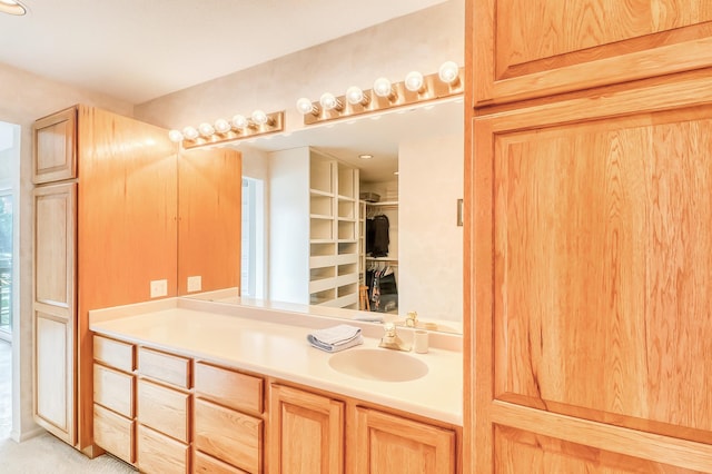 bathroom featuring a walk in closet and vanity