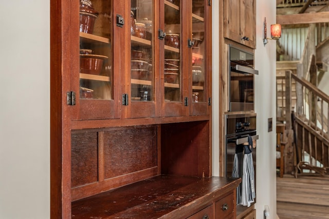 wine cellar with dark wood finished floors