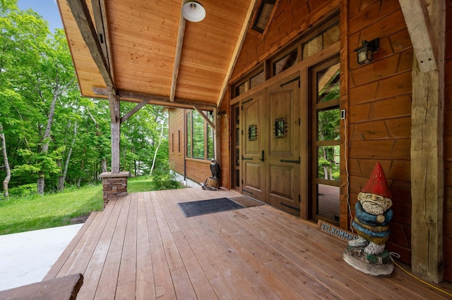 wooden terrace with covered porch