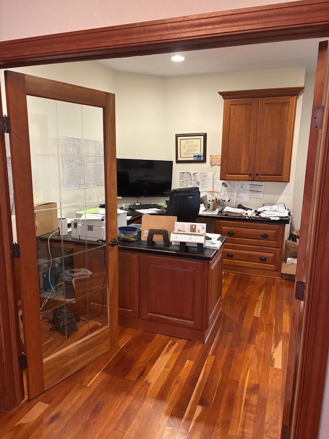 office space featuring dark wood-style floors