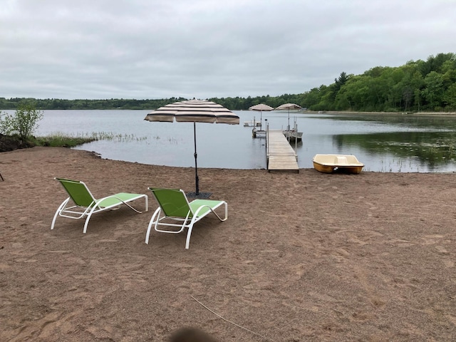 view of yard with a boat dock and a water view