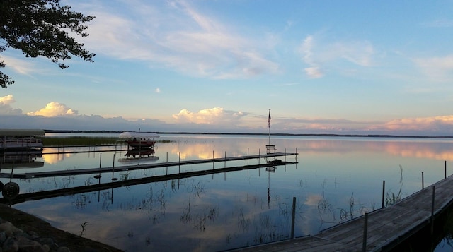 view of dock with a water view