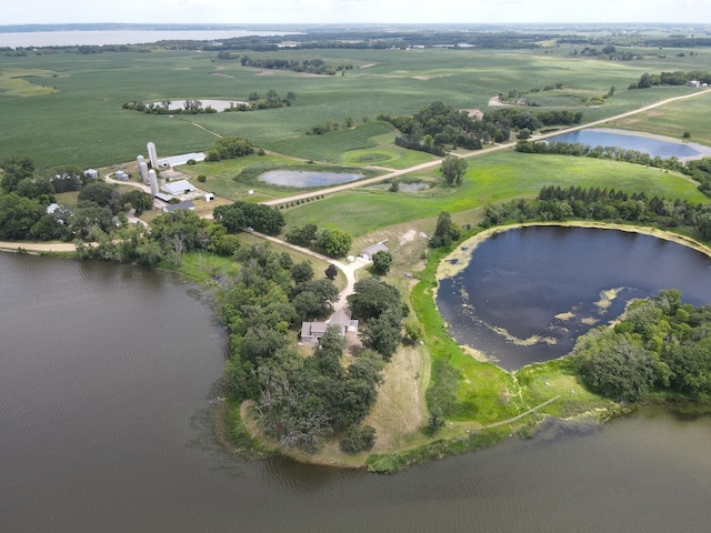 aerial view featuring a water view and a rural view