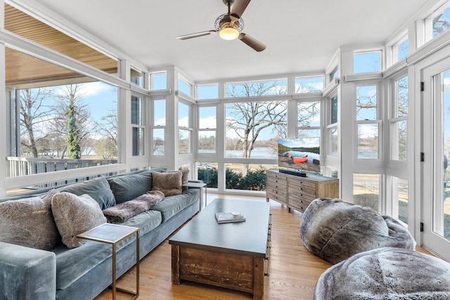 sunroom with a ceiling fan