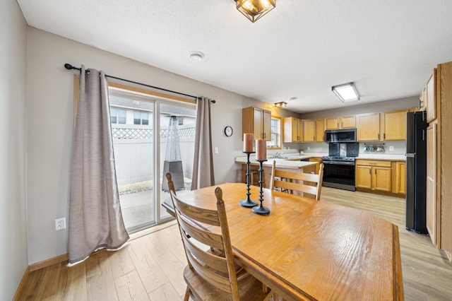 dining area with a healthy amount of sunlight, light wood-style floors, and baseboards