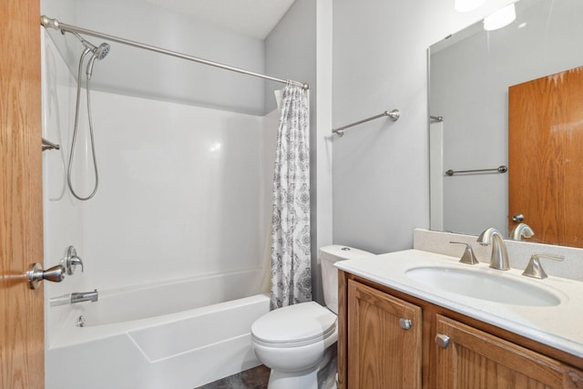 bathroom with vanity, toilet, and shower / bath combo with shower curtain