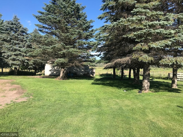 view of yard with an outdoor structure and a shed