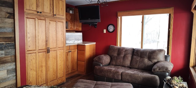 living area with dark wood-type flooring