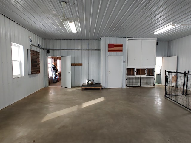 garage with metal wall