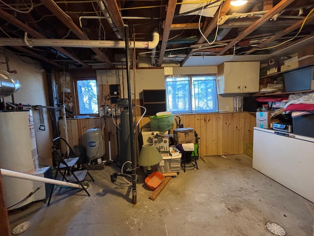 basement featuring gas water heater