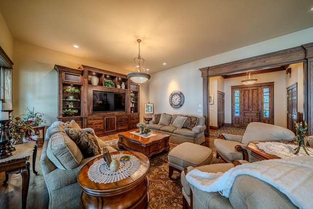 living area featuring recessed lighting and wood finished floors