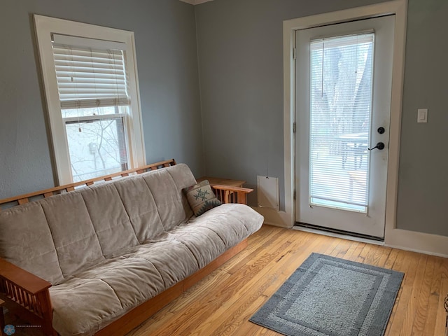 doorway to outside featuring wood-type flooring