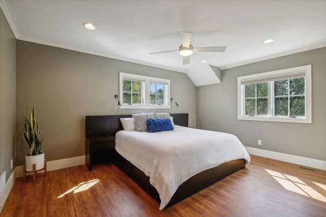 4015 Wood End Dr, Edina, MN 55424 - bedroom with crown molding, multiple windows, wood finished floors, baseboards, and recessed lighting