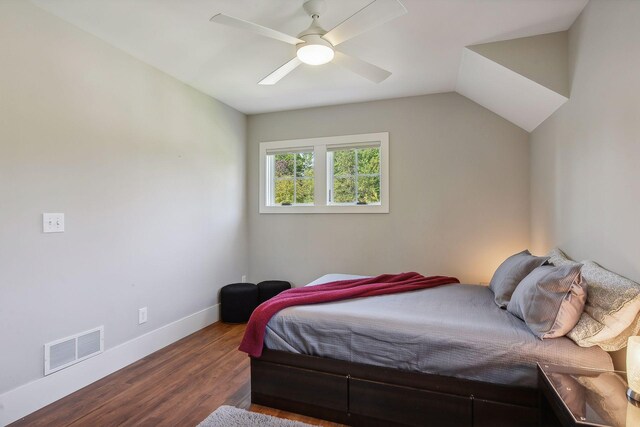 4015 Wood End Dr, Edina, MN 55424 - bedroom with wood finished floors, baseboards, a ceiling fan, and lofted ceiling