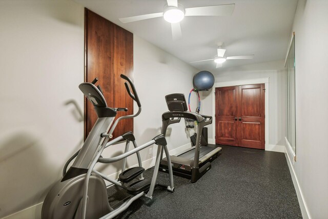 4015 Wood End Dr, Edina, MN 55424 - workout room with ceiling fan and baseboards