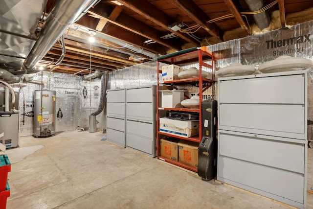 garage with heating unit and water heater