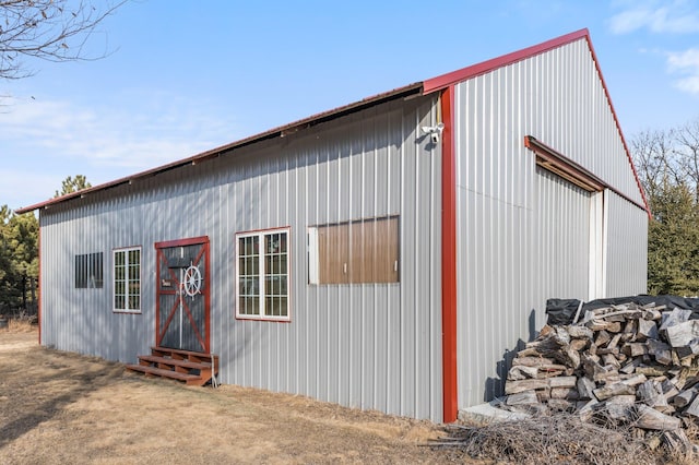 view of pole building with entry steps