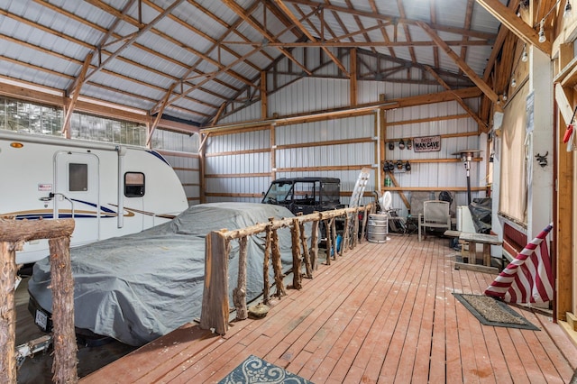 garage with metal wall