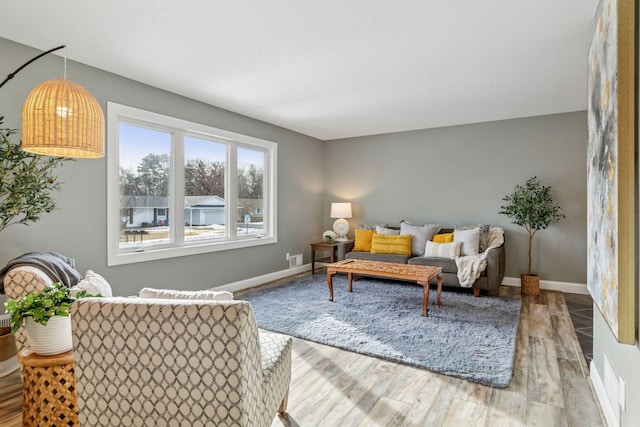 living room featuring baseboards and wood finished floors