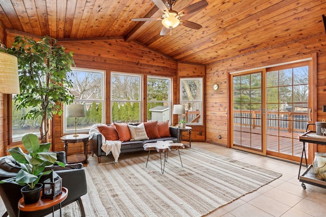 sunroom / solarium featuring a wealth of natural light, wood ceiling, and vaulted ceiling