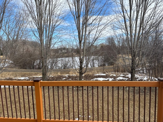 view of snow covered deck