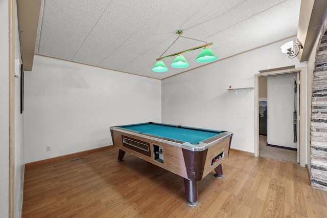 recreation room featuring pool table, wood finished floors, and baseboards